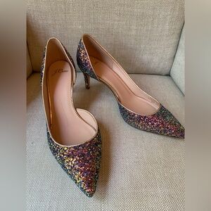 J. Crew D’Orsay Pump in Pink Green Holographic Glitter Sz 8
